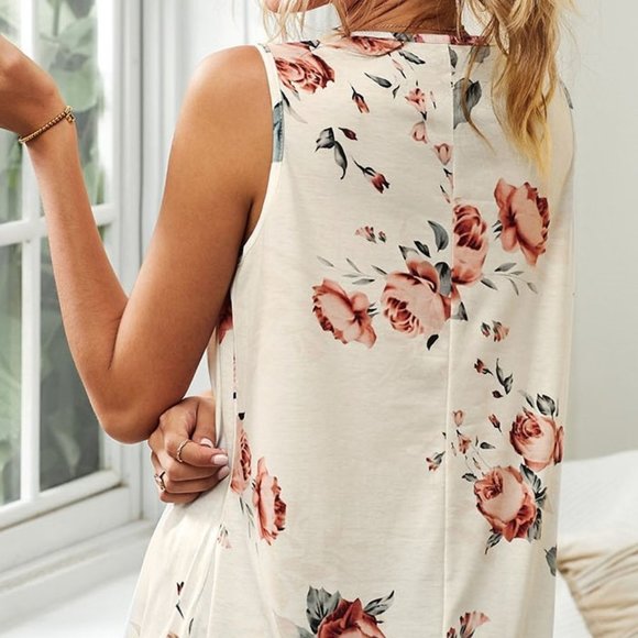 Floral Print White Tank Top - Picture 3 of 4